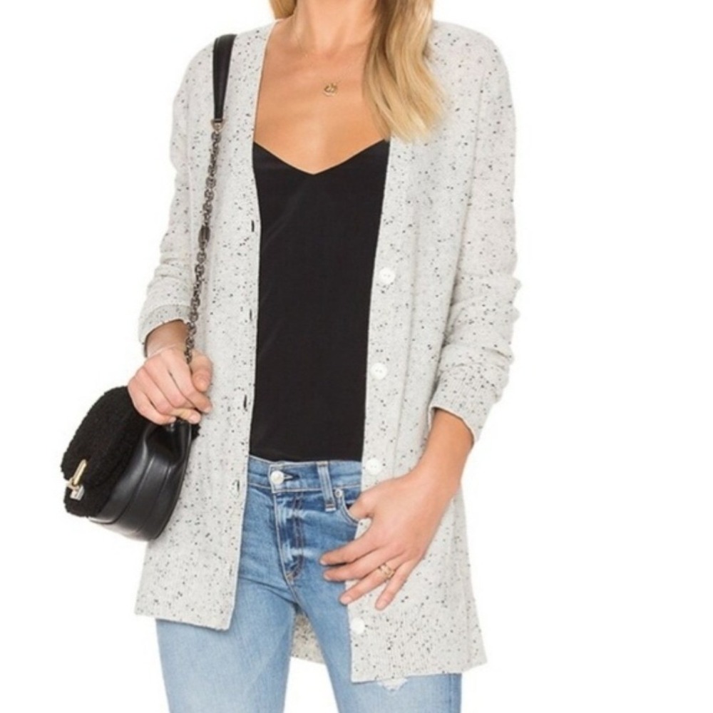 Rag & Bone 100% Cashmere Cardigan Sweater Gray Speckled Longline Large